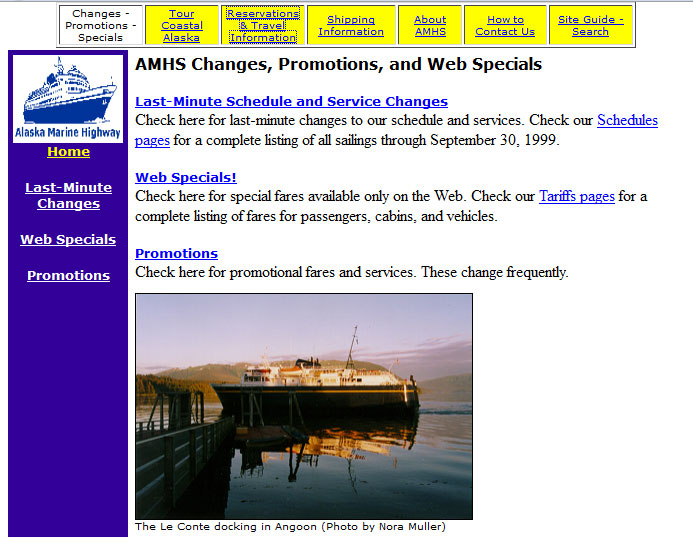 1999 Alaska Marine Highway Web site home page